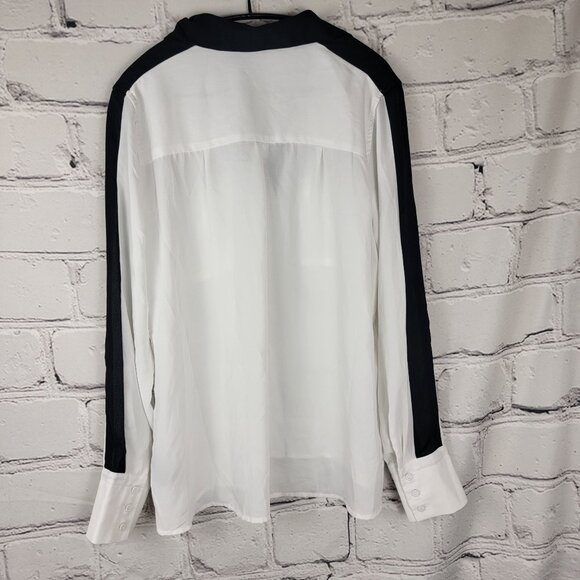 Amanda Green‎ Womens L Black White Long Sleeve Blouse Button Down Dressy Office - Picture 5 of 7